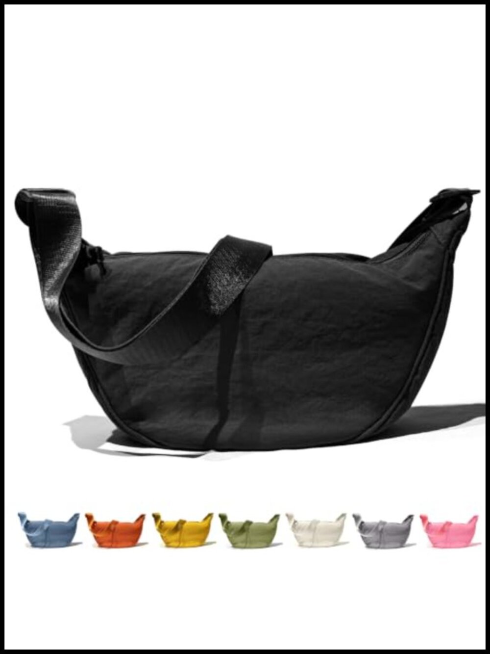 Lightweight Taslon Crescent Crossbody Sling Bag Water-Resistant Adjustable Strap